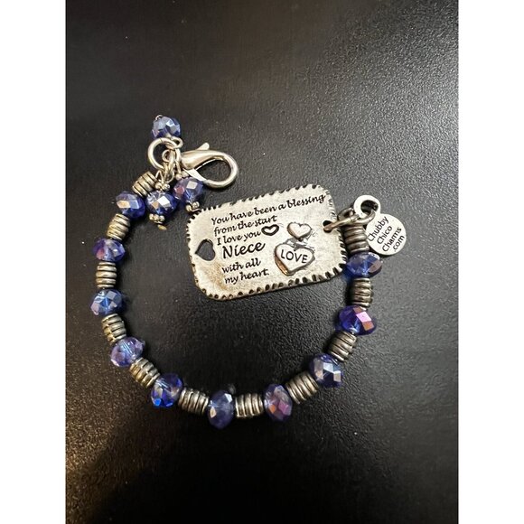 Chubby Chico Charms Handmade Blue & Silver Beaded NIECE Bracelet - Picture 2 of 7